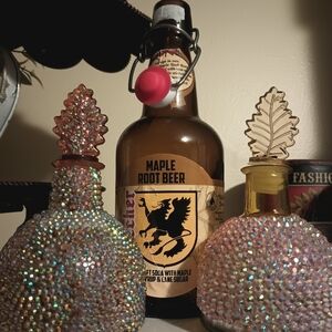 Maple Root Beer Bottle with Pink and Iridescent Accents All 3 Sold As Set